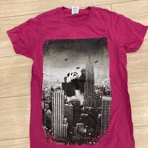 Y2K Vintage Pink Graphic Short Sleeve T-Shirt with Panda City Deadstock Design